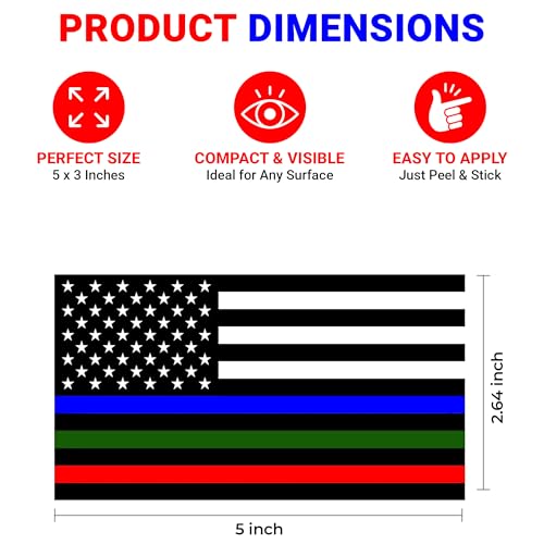 Image of Police Firefighter Military Vinyl Flag Stickers, Car Decals, Waterproof Indoor Outdoor, Laptop Stickers, Car Bumper, Flag, 5 x 3 Inches, Set of 3