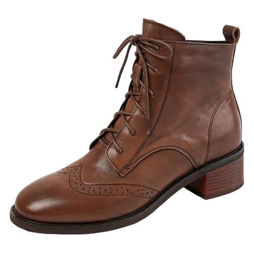 VBEDKDEB Botines para mujer Botas de tobillo Botas cortas para mujer de tacón medio Botas con cordones Otoño e Invierno Nuevas botas de mujer Tacones gruesos y botines Botas de vaquero, marrón, 36 EU