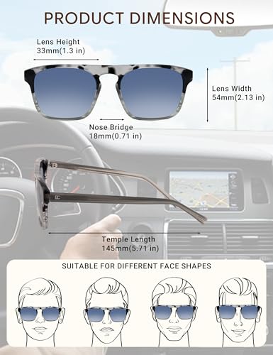 Image of BIRCEN Mens Acetate Polarized Sunglasses: Retro Square Sun Glasses UV400 Protection Anti-Glare Shades for Driving Travel