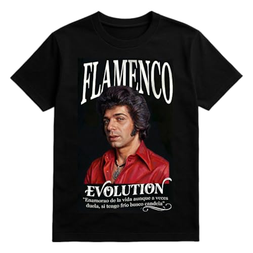 Camiseta Flamenco Evolution Camarón de la Isla, Diseño Artístico Urbano, Negro, Estilo Vintage, Homenaje Cultural (FR/ES, Letras, L, Regular, Regular)