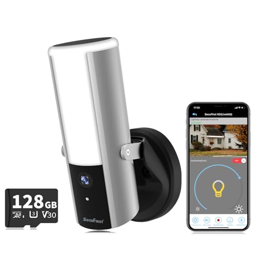 SecuFirst WLAN Licht Außen-Kamera – Überwachungskamera mit Außenleuchte,2K QHD Outdoor Kamera Überwachung-Aussenlampe mit Bewegungsmelder,Sirene.Dimmbare Helligkeit (900lm),128GB Speicher