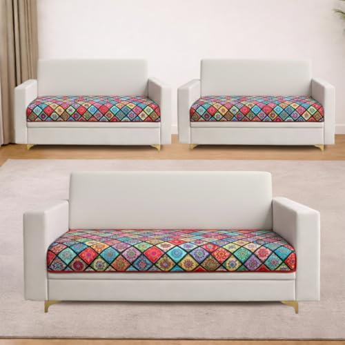 Image of Homerz Premium 7 (3+2+2) Seater Velvet Sofa Panel Cover with Digital Prints | Anti-Slip Backing (Mandala, 7 (3+2+2) Seater)