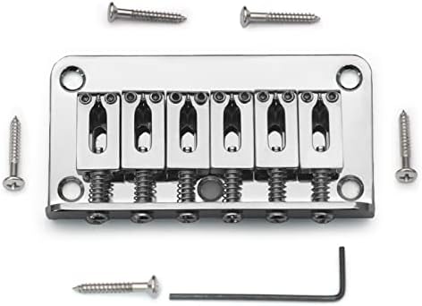 MAXCHEER 78mm Fixed Hardtail Bridge for 6 String Fender Strat Tele Electric Guitar (Chrome)