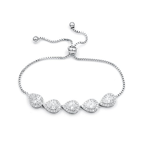 WeimanJewelry Cubic Zirconia CZ Wedding Bridal Pear Cut Adjustable Teardrop Chain Bracelet for Women Lady
