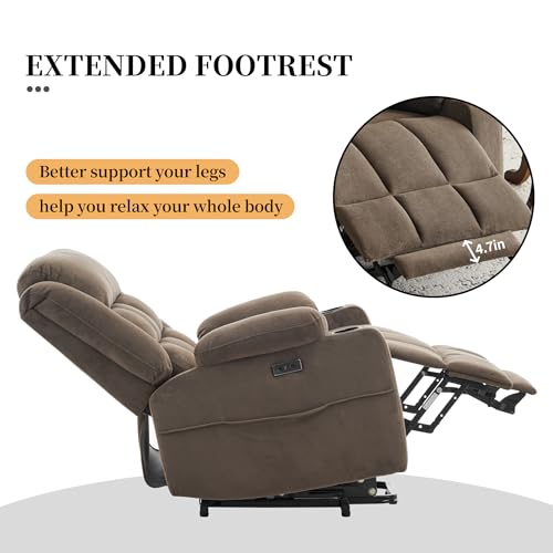 Sfxingyou Power Lift Chair Recliners for Elderly with Heat and Massage, Recliner Chairs for Adults, Upgraded Fabric Recliner with USB & Type-C Charge Port, Cup Holders, L9911 (Brown) - Image 6