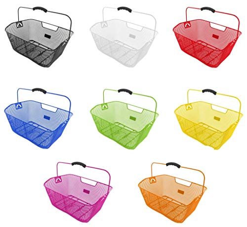 M-Wave. Front Mesh Steel Wire Bike Cycle Basket W/Handle Front Or Rear Shopping Luggage Basket (WHITE)