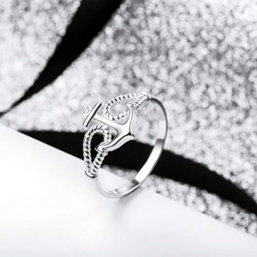 INBLUE Personalized Anchor Rings Engraved Name Date Custom Rings for Women Lover Sisters Sterling Silver Engagement Wedding Promise Jewelry For Mothers Day Valentines Day (Blank)4