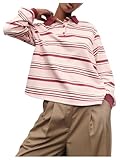 MakeMeChic Women's Rugby Shirt Striped Tops Long Sleeve Fall Tops Y2k Preppy Tee Shirts Pink Medium
