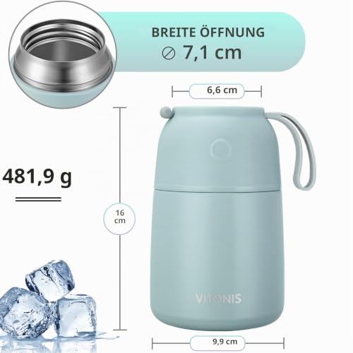 VITONIS Thermobehälter für Essen 500ml Edelstahl Isolierbehälter Gefäß für warme Speißen, Essen, Suppe… – Ansicht 4