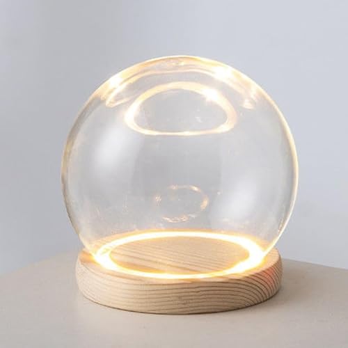 ガラスドーム 球の形 ガラスケース フラワー ディスプレイ 木質ベース付き ディスプレイケース 花瓶 容器 母の日 プリザーブドフラワー ギフト用 装飾品 (直径18cm)