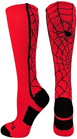 MadSportsStuff Crazy Spider Web Over the Calf Socks (Scarlet/Black, Small)