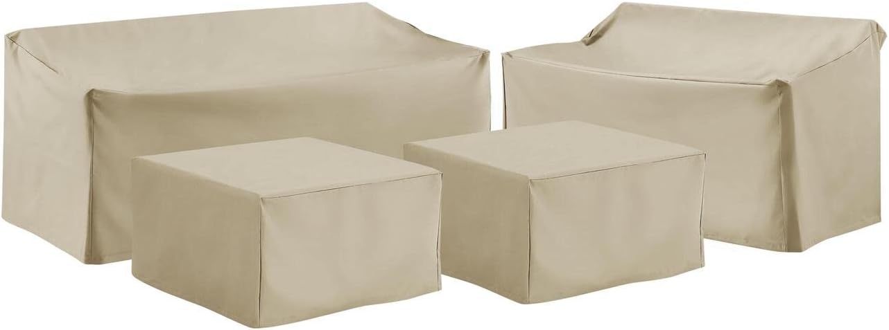 Classic Comfort 4 Piece Sectional Cover Set Tan - Loveseat, Sofa, & 2 Square Table/Ottoman, Washable Outdoor Furniture Covers, Patio Furniture Covers with Drawstrings