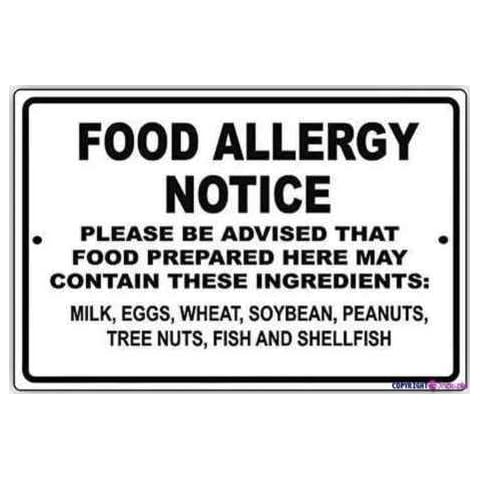Street sign warning plaque Food Allergy Notice May Contain Milk, Eggs, Wheat, Soybean, Peanuts Metal Tin Sign Wall Art Decor Safety Warning Signs For Outdoor & Indoor office Sign 8 X 12 Inch Cover