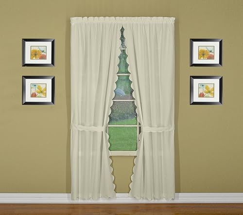 Today's Curtain, Orleans Scallop Curtain, Ecru 84" Panel Pair and Tieback,4-Piece-Set, 60" W x 84" L, Ecru