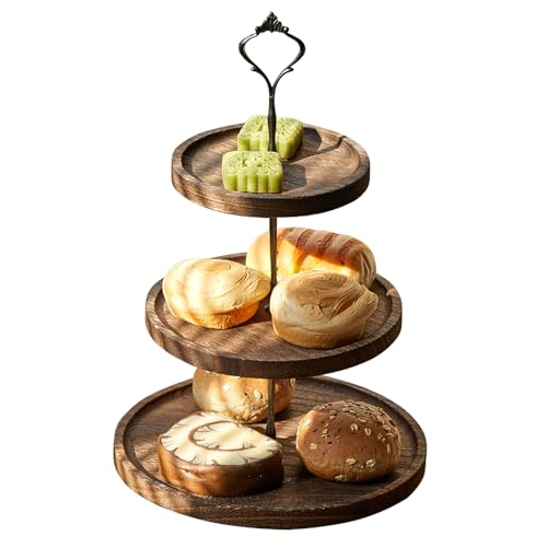 Afternoon Tea Stands, 3 Tier Wooden Cake Stand for Serving Food, Cupcake Stand for Birthdays, Weddings, Party, Picnic