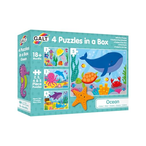 Galt 4 Puzzles in a Box - Ocean Jigsaw Puzzles for Kids 4 6 8 and 12 piece puzzles Ages 18 months Plus