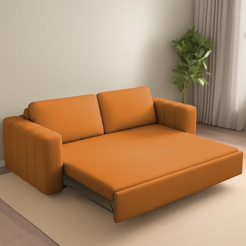 Image of Cisco 3 Seater Sofa Cum Bed for Home & Living Room (Orange) | Modern Premium Fabric Sofa Set | Foldable Convertible Sofa Bed | Furniture for Home, Office, Guest Room & Bedroom