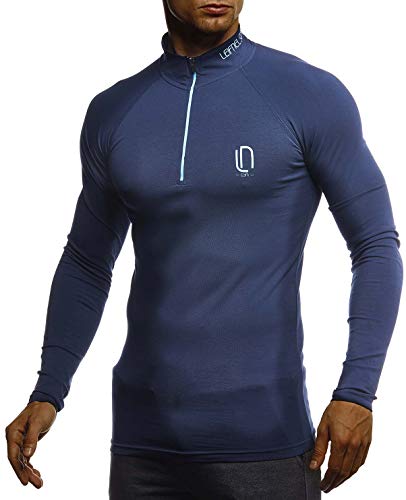 Leif Nelson Gym Jungen Fitness Shirt Trainingsshirt Slim Fit | Männer Bodybuilder Sportshirt Langarm | Jungen Sport T-Shirt Bekleidung für Bodybuilding Training | LN8282 D.Blau-Türkis X-Large Cover