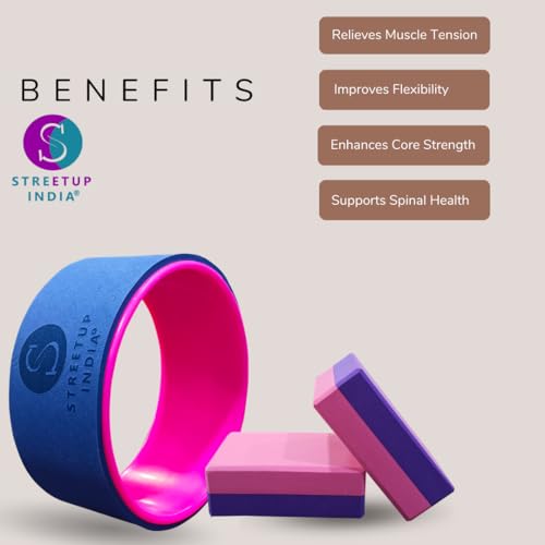 Image of Streetup India Yoga Wheel for Stretching, Exercise, Back Bends, Workout for Unisex With High Density Strong Foam Sweat Resistant (Purple Wheel & Brick)