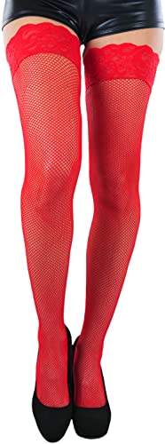 Image of ToBeInStyle Women's Wide Floral Lace Fishnet Thigh Hi Stockings
