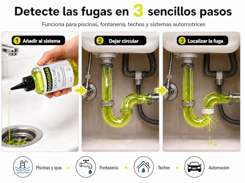 Miniatura 4 de Detector De Fugas Dosidiag Detección Universal De Filtraciones: Piscina, Spa, Cañerías, Tejados, Automóvil Fluoresceína De Alta Concentración Colorante Trazador