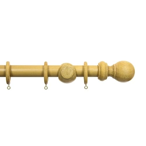 28mm Dia Oak Finish Wooden Curtain Poles 1 8m 6ft Ball Finial