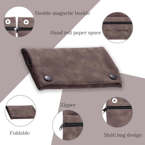 Bolsa de tabaco de cuero marrón impermeable con cierre magnético de 6.1 x 2.2 3