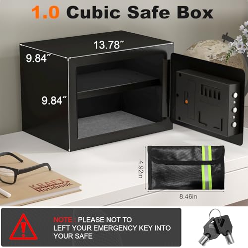 STEELIST Safety Box, 1.0 Cu Ft Stack on Safe, Cash Safe with Key and Digital Keypad, Safes for Home Use Fire and Water Proof, Security Box with Removable Shelf, Safes for Hotel, Dorm and Business - Thumbnail 3