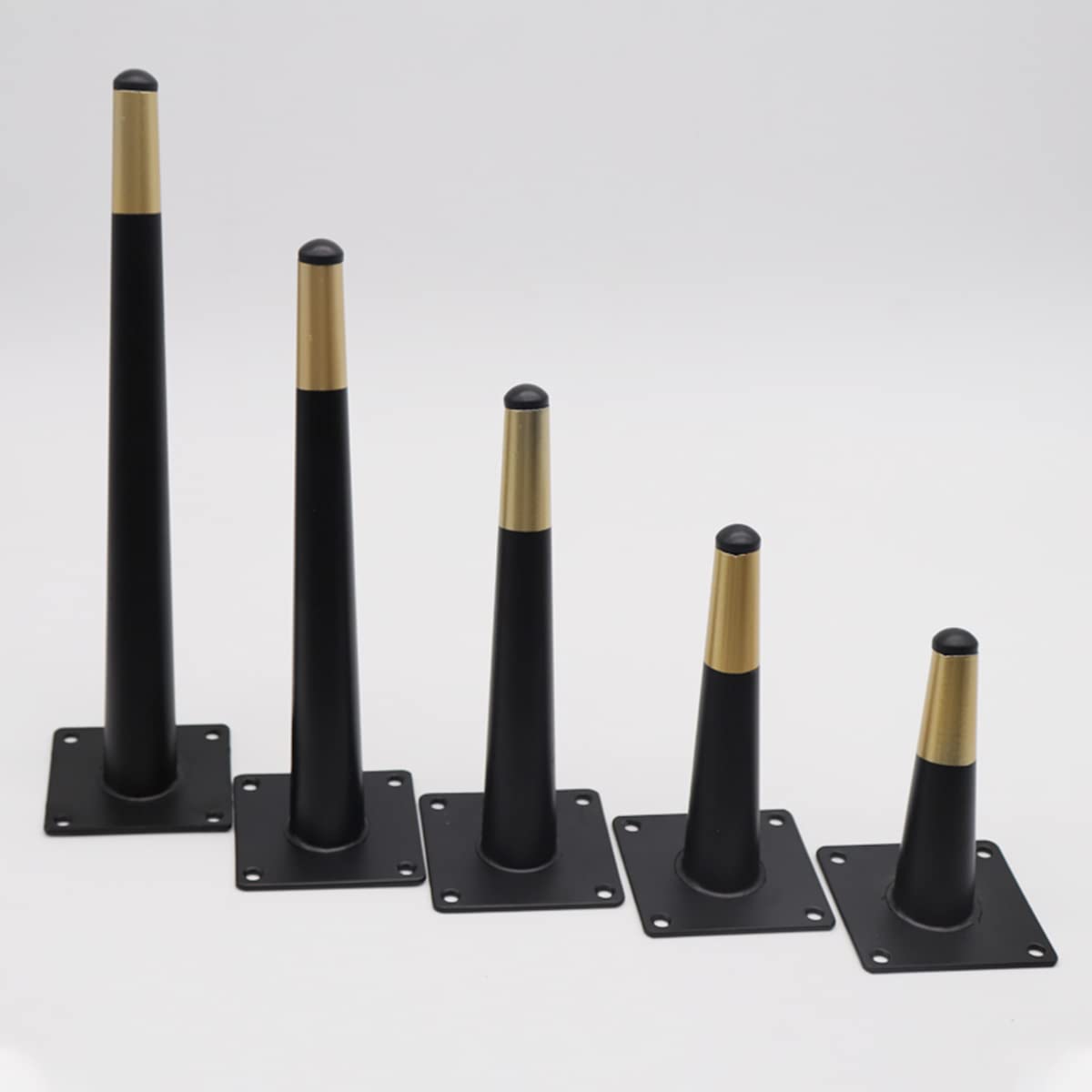 Piedini per Mobili Piedini di Supporto Sostitutivi per Divani Gambe Dritte Coniche in Metallo per Mobili per Armadi Divani Sedie Tavoli 4 Pezzi Altezza 10-72 cm (55 cm/21,7 Pollici Nero + Oro)