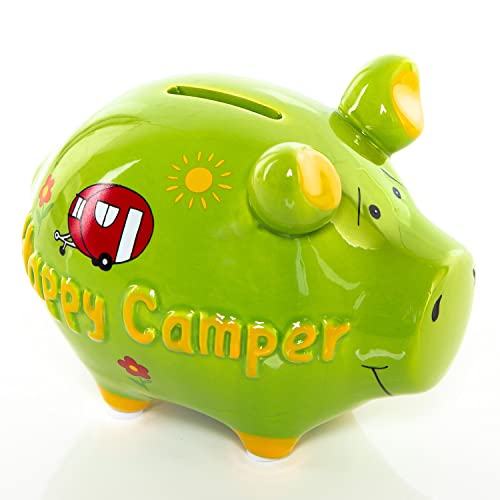 Logbuch-Verlag Tirelire cochon en céramique pour camping, vacances, voyage, cadeau, mariage, anniversaire, 12,5 cm, verte