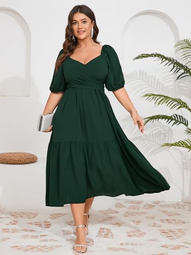 Plus Size Wedding Guest Dress Wrap V Neck Short Sleeve Elastic Waist Flowy A Line Cocktail Formal Maxi Dresses2