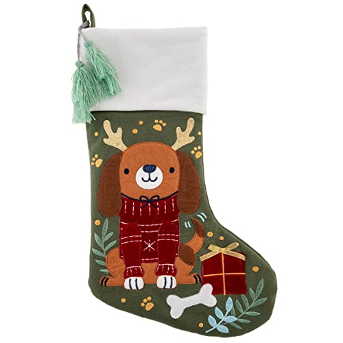 Stephen Joseph Medias bordadas navideñas, fieltro de algodón, perro, talla única