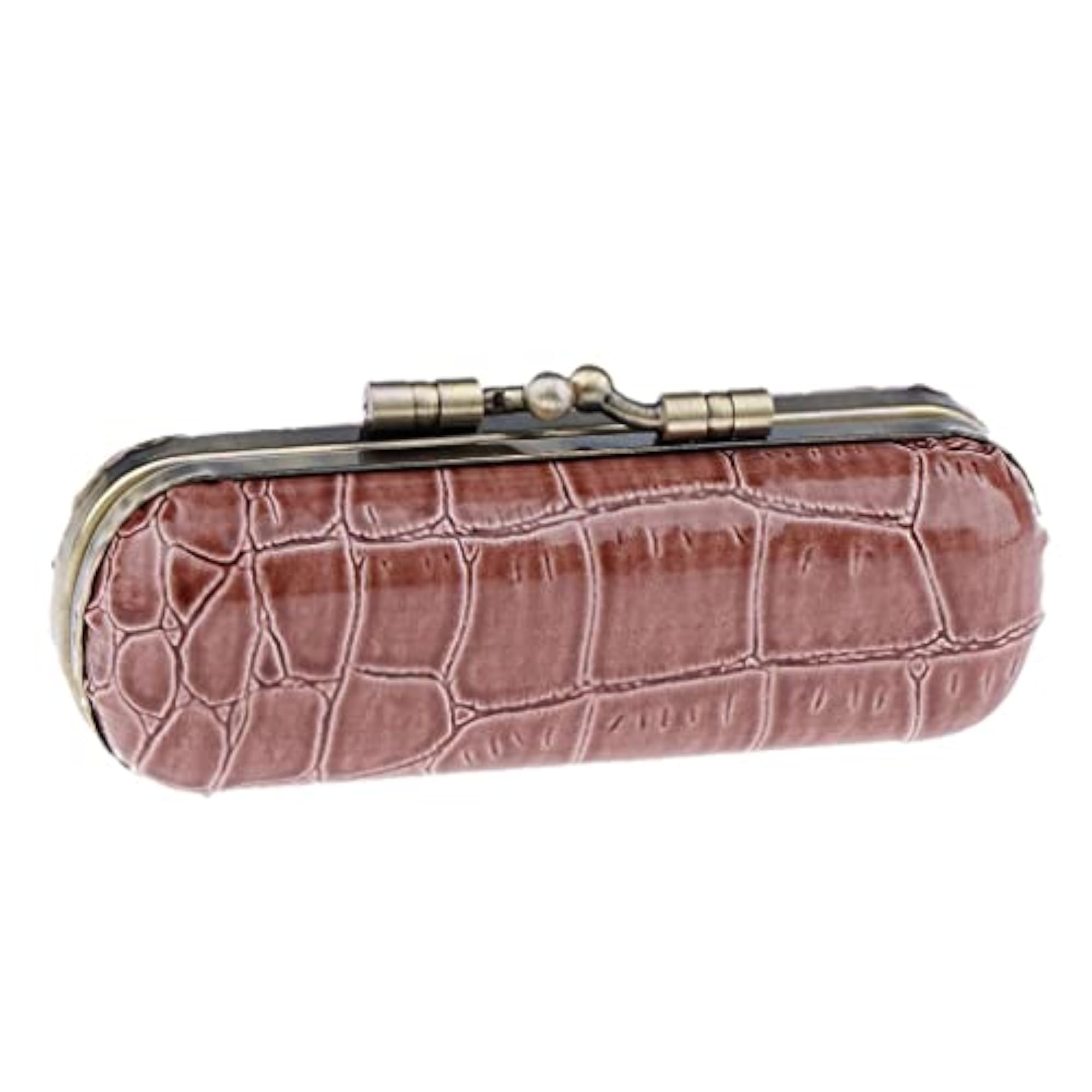 BNF® Cracked Stone Leather Lipstick Lip Gloss Case Storage Box Holder with Mirror Brown