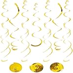 24 PCS Gold Foil Hanging Swirl,Sparkle Ceiling Hanging Decorations, Plastic Streamer Party Decorations,Swirl Decorations with Double-Swirls and Single-Swirls for Birthday,New Year,Graduation