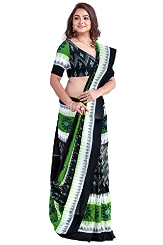 Image of Odisha Sambalpuri Handloom Ikat Women's Cotton Saree, Odisha Handloom Handmade Pure Cotton Khandua Saree, Ikkat Orissa Traditional Handloom Saree Without Blouse