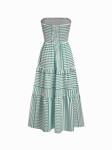 Image of CIDER Women's Strapless Dress with Pockets Tube Striped Long Midi Dresses A Line Beach Vacation Casual Summer Outfits