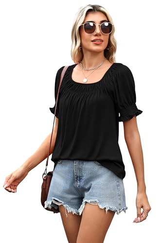 Image of WIHOLL Womens Short Sleeve Square Neck Summer Tops Dressy Casual Blouses Trendy Clothes 2026