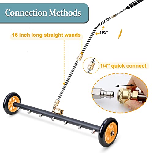 Pressure Washer Undercarriage Cleaner, Upgrade Extended 24 Inch Power Washer Surface Cleaner Attachments with 7 Nozzles, UnderCar Wash Water Broom w/ 2 Pcs Extension Wand 1 Pc 75°Angled Wand 4000 PSI - Thumbnail 7