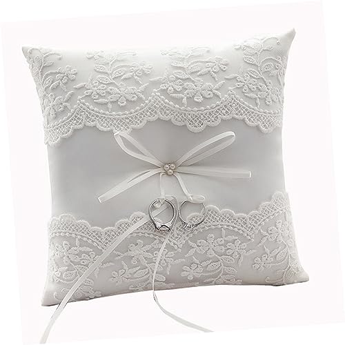 OFFSCH Graceful Lace Ring Pillow Wedding Accessory with Ribbons Pillow for Ceremony