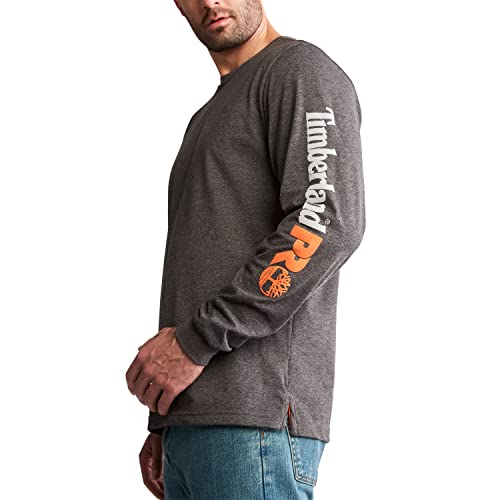 Timberland Pro Mens Base Plate Long Sleeve T-Shirt With Sleeve Logo Work Utility T Shirt, Dark Charcoal Heather, Large Us #TOP3