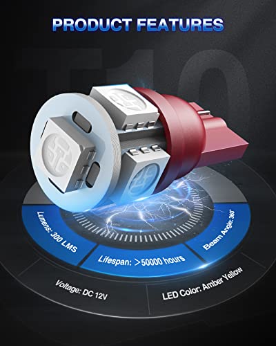 Image of Marsauto 194 LED Bulb Brilliant Red 168 T10 2825 5SMD No Polarity Replacement Bulbs for Car Dome Map Door Courtesy License Plate Dashboard Lights (Pack of 10)