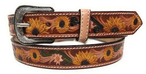 Women's Western Style Sunflower Decorated Belt, Cowgirl Rodeo Floral Leather Belt