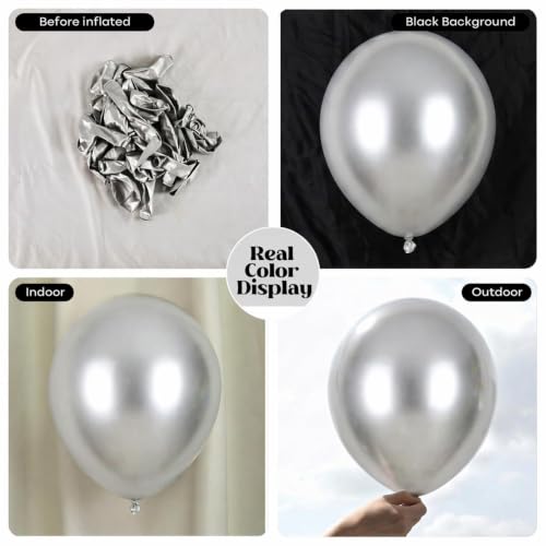 Image of Togvu Silver Balloons, 50Pack 12 Inch Metallic Chrome Silver Latex Party