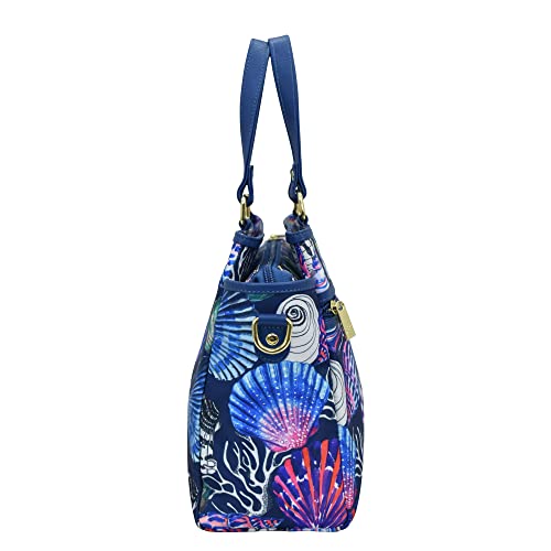 Image of Anuschka Multicompartment Satchel - Wanderlust Collection - Nylon Fabric with Genuine Leather Trim and Artwork Print
