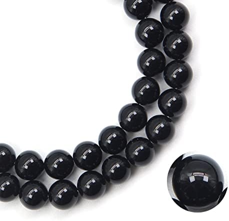 Qiwan Natural Round Loose Beads Jewelry Making DIY Bracelet Necklace Material 1 Strand 15 Inches (10mm, Black Smooth Polished Agate)