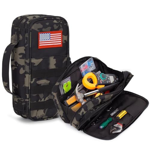 Tactical Tool Bag for Men, Molle Tool Pouch with Water-Resistant, Camo Tool Case with Zipper Handle,Heavy Duty Small Tool box organizer for Repairman, Carpenters, Handyman by ATRIPACK - Used condition - US$17.09