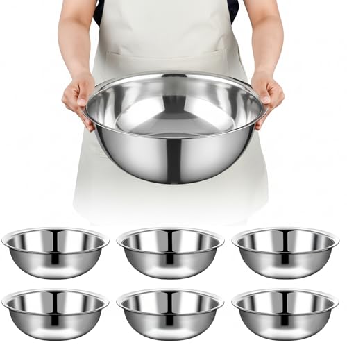 TREEHAC 6 Pcs Stainless Steel Mixing Bowls Metal Mixing Bowls Extra Large Basin Salad Bowl with Deeper Edge, Dishwasher Safe, Mirror Finish for Home and Commercial, Silver (13 Inch 7 Qt)