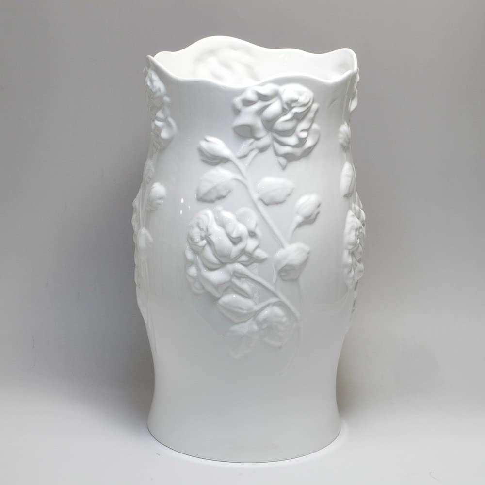 Amazon｜ポルトガル製 陶器 傘立て バラ レリーフ ホワイト ローズ pan