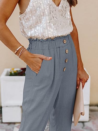 NIMIN Womens Casual Pants High Waisted Work Pants Elastic Cropped Dress Paper Bag Pants with Pockets4