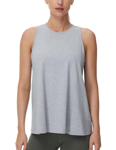 THE GYM PEOPLE Women's Crew Neck Workout Tank Tops Loose Fit Sleeveless Athletic Yoga Running Shirts Heather Grey